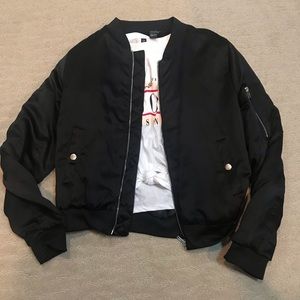 Black Satin Bomber Jacket